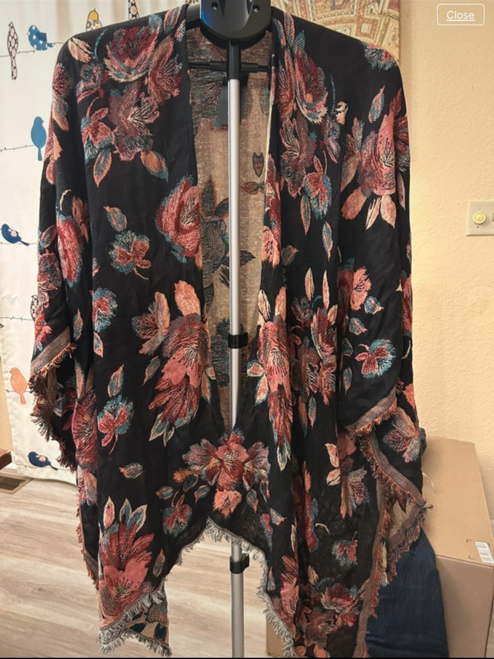 NWT Lane Bryant Floral Black Kimono Shawl with Coral & Teal Kimono OS